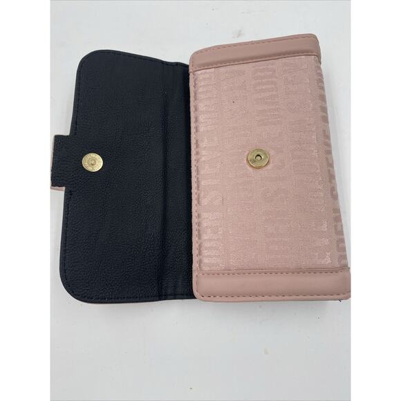 Steve Madden Pink and Gold Bar Trifold Wallet Button Snap Close - Picture 3 of 4